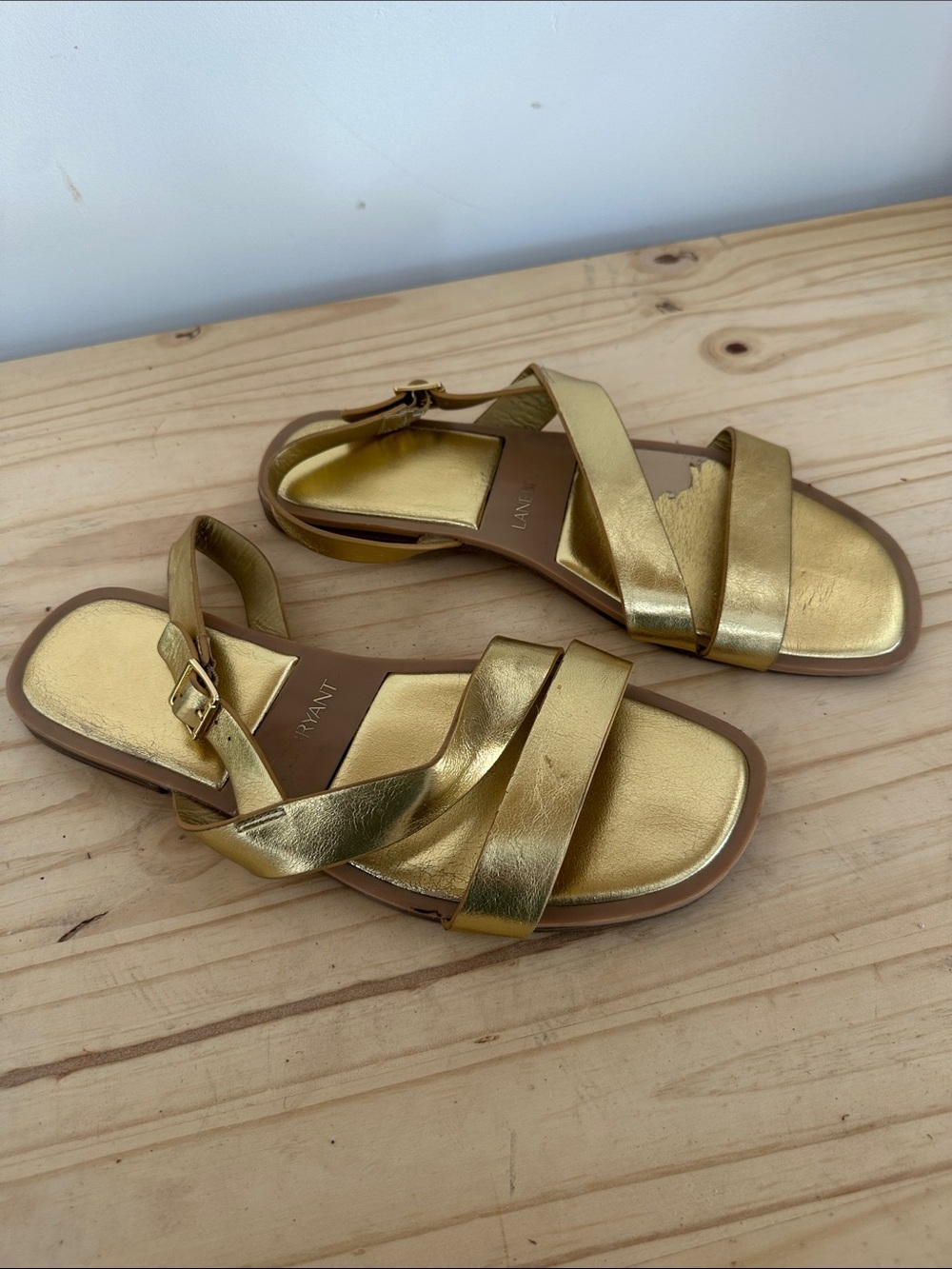 Lane Bryant Metallic Gold Crisscross Ankle Strap Sandals